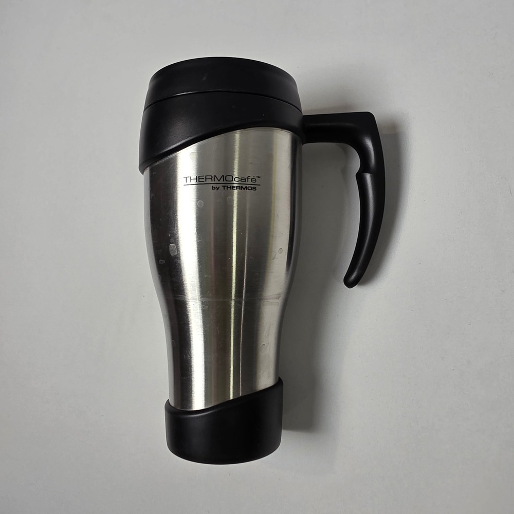 Thermos THERMOcafe Travel Mug Silver Black Stainless Steel Insulated Coffee 24oz